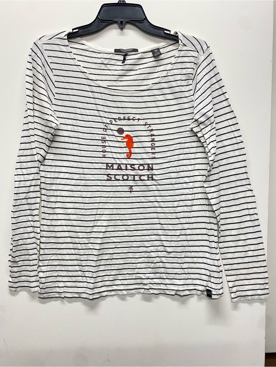 Scotch & Soda Tops - Maison Scotch Scotch & Soda Striped Long Sleeve Tee Seahorse Graphic Medium